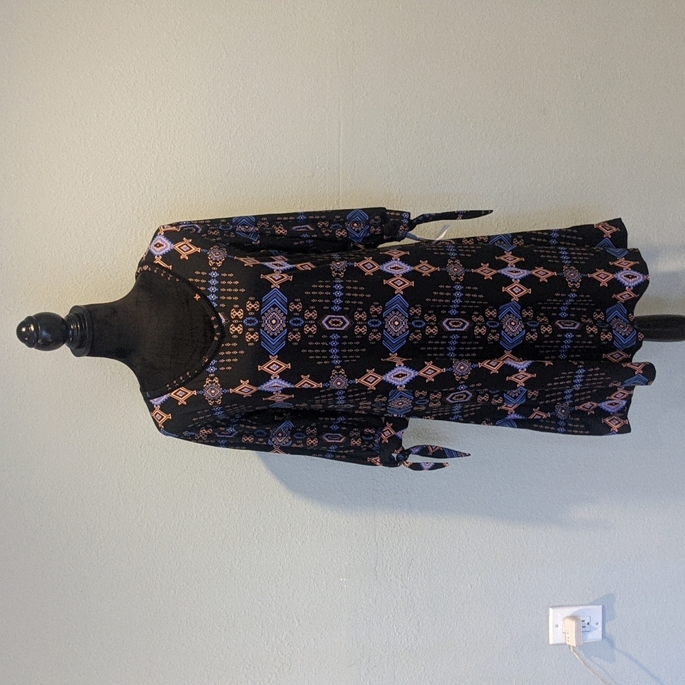 Loveappella Black Dress with Blue and Pink Geometric Print
